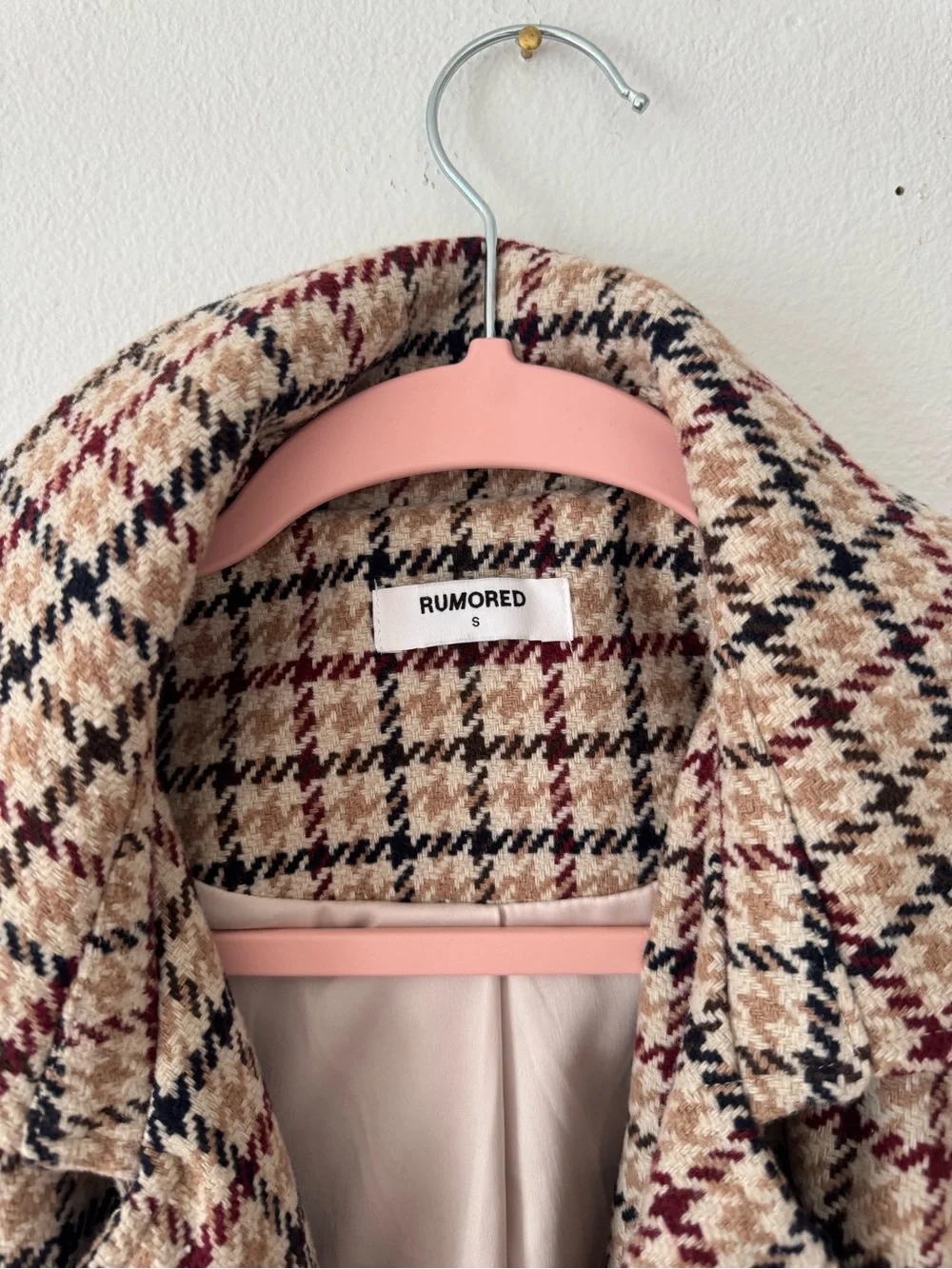 Rumored Plaid Trench Coat in Beige, Black & burgundy
